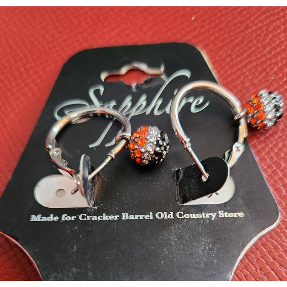 Silver Tone Orange, Black & White Crystal Earrings Sapphire Brand Cracker Barrel - Picture 2 of 4